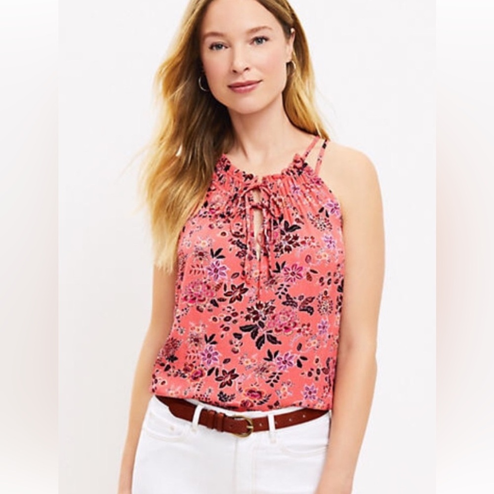 LOFT Pink Sleeveless Tank Top with Tie Front